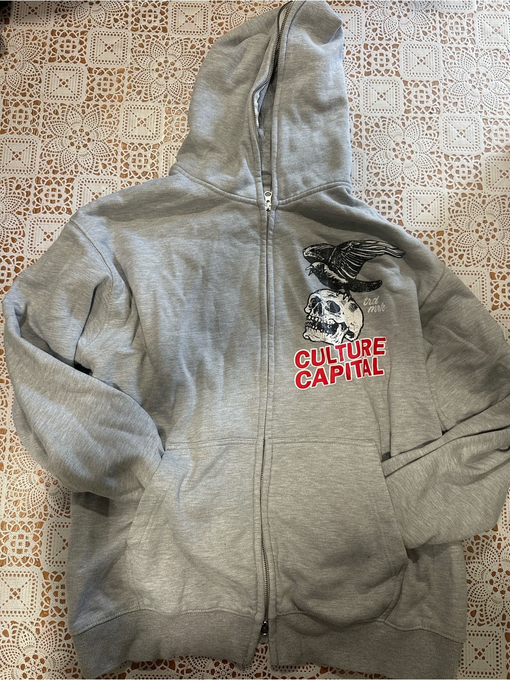 End Mark Culture Capital Skull Bird Gray Zip Hoodie XL